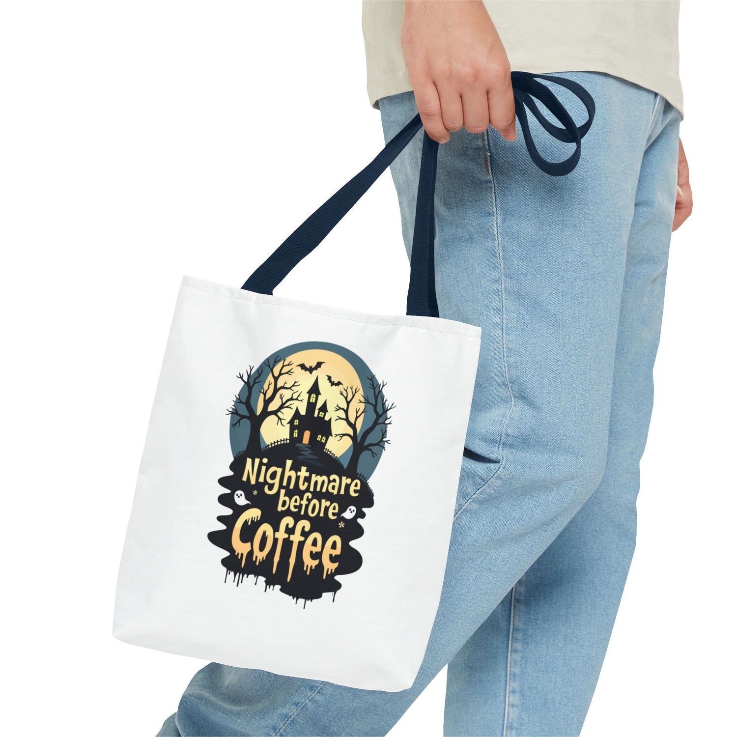Nightmare Before Coffee Tote Bag, Halloween Tote, Spooky Drink Carrier, Gift for Coffee Lovers, AOP Design Bag Printify