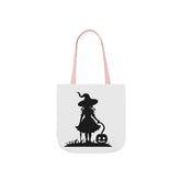 Halloween Witch Canvas Tote Bag, Spooky Treat Bag, Autumn Market Tote, Trick-or-Treat Bag, Gift for Witches, Seasonal Accessories Printify