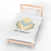 Inspirational Velveteen Plush Blanket - "He Heals"