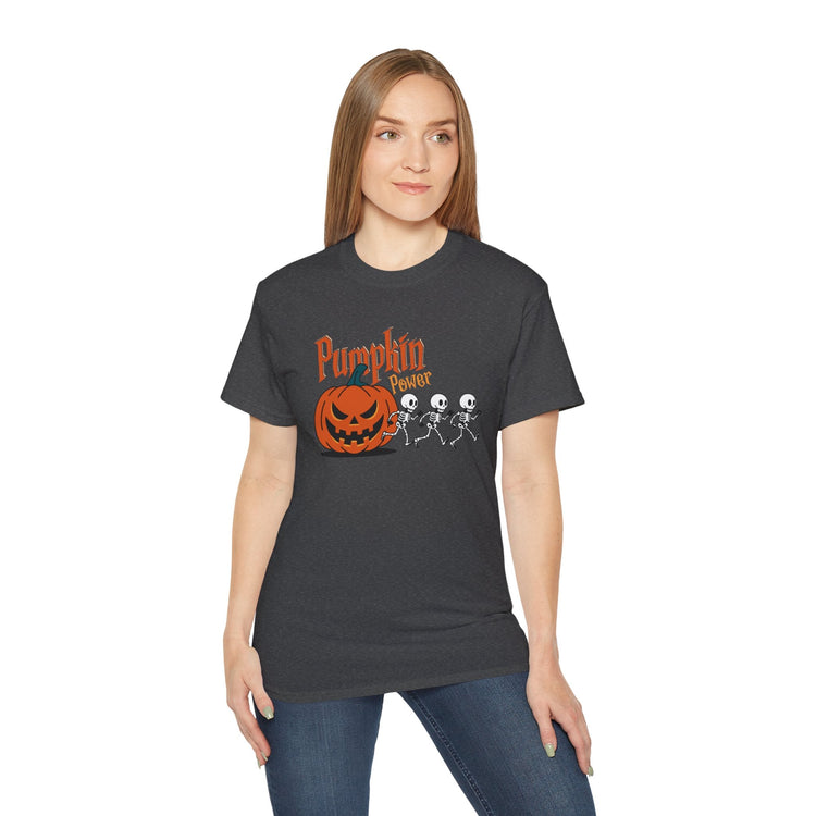 Halloween Skeleton Pumpkin Tee, Spooky Graphic Shirt, Unisex Fall Fashion, Halloween Costume Top, Fun October Apparel Printify