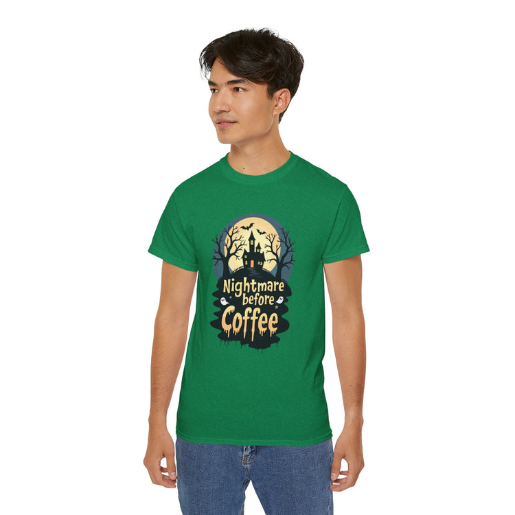 Nightmare Before Coffee Tee, Halloween T-Shirt, Coffee Lover Gift, Spooky Shirt, Unisex Graphic Tee, Autumn Apparel Printify