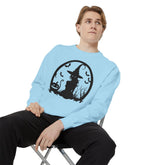 Charming Halloween Sweatshirt, Cozy Witch Design, Unisex Garment-Dyed Hoodie, Fall Fashion, Spooky Season Wear, Trick or Treat Gift Printify