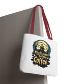 Nightmare Before Coffee Tote Bag, Halloween Tote, Spooky Drink Carrier, Gift for Coffee Lovers, AOP Design Bag Printify