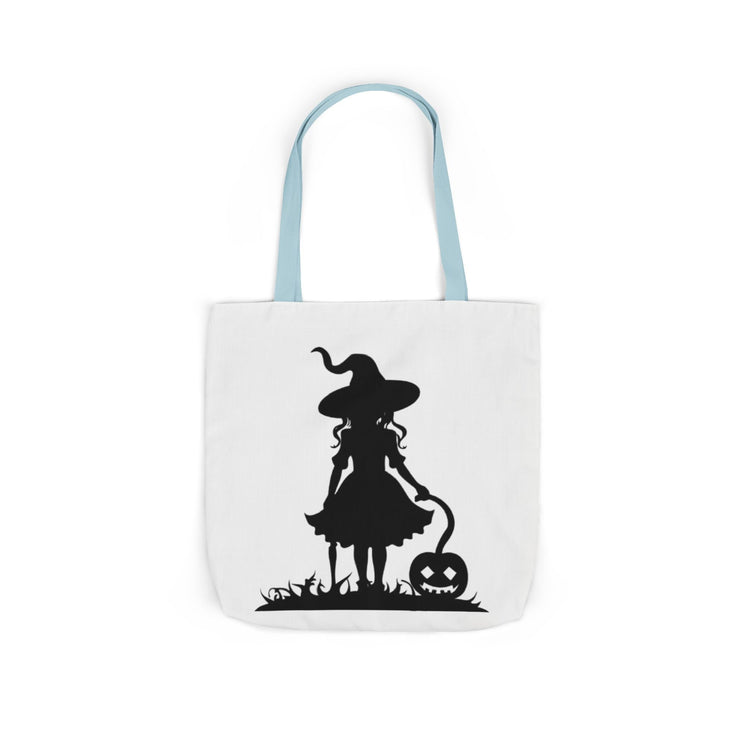 Halloween Witch Canvas Tote Bag, Spooky Treat Bag, Autumn Market Tote, Trick-or-Treat Bag, Gift for Witches, Seasonal Accessories Printify