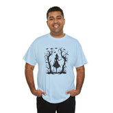 Whimsical Forest Silhouette Tee, Unisex Heavy Cotton T-Shirt, Fall Fashion, Halloween Shirt, Nature Lover Gift Printify