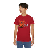 Halloween Skeleton Pumpkin Tee, Spooky Graphic Shirt, Unisex Fall Fashion, Halloween Costume Top, Fun October Apparel Printify