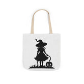 Halloween Witch Canvas Tote Bag, Spooky Treat Bag, Autumn Market Tote, Trick-or-Treat Bag, Gift for Witches, Seasonal Accessories Printify
