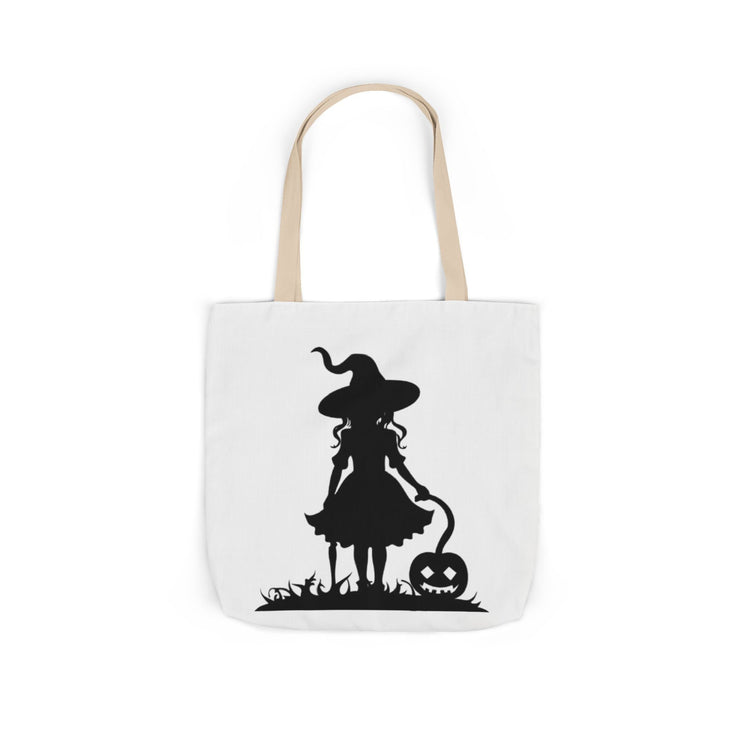 Halloween Witch Canvas Tote Bag, Spooky Treat Bag, Autumn Market Tote, Trick-or-Treat Bag, Gift for Witches, Seasonal Accessories Printify