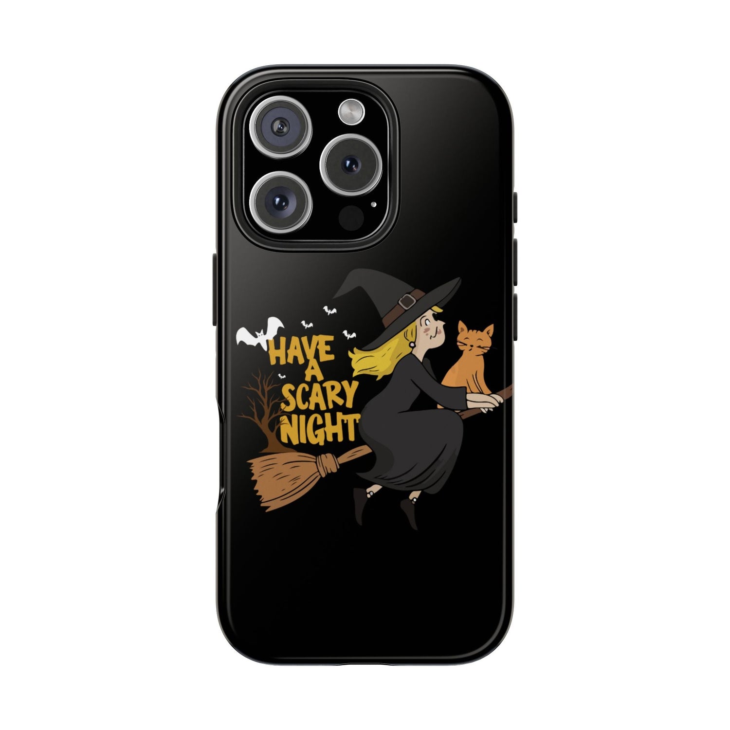 Halloween Phone Case, Tough Phone Cover, Scary Night Case, Witch and Cat Design, Perfect for Fall Printify