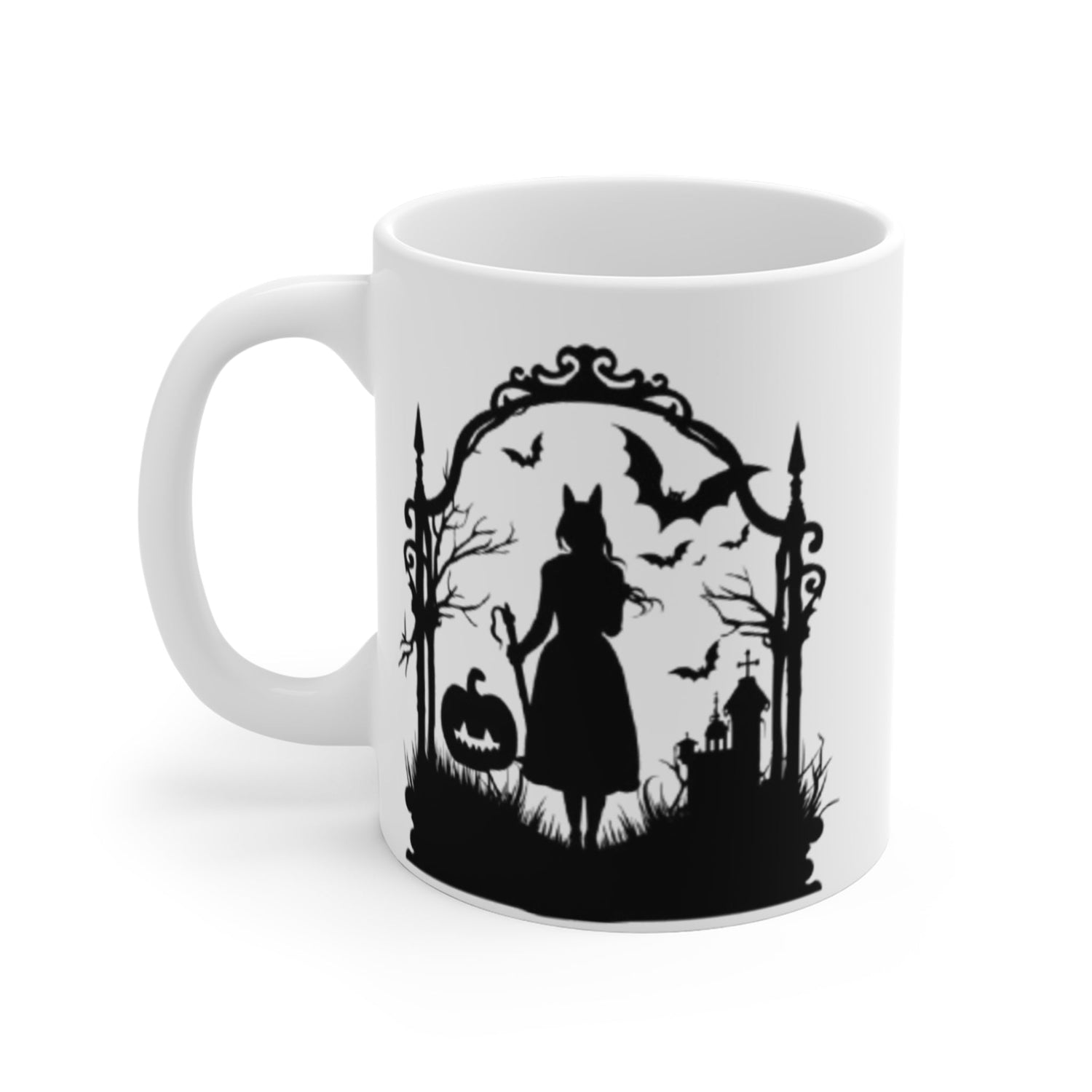 Spooky Silhouette Coffee Mug, Halloween Decor, Gothic Tea Cup, Witching Hour Gift, Dark Aesthetic Drinkware, Autumn Vibes Printify