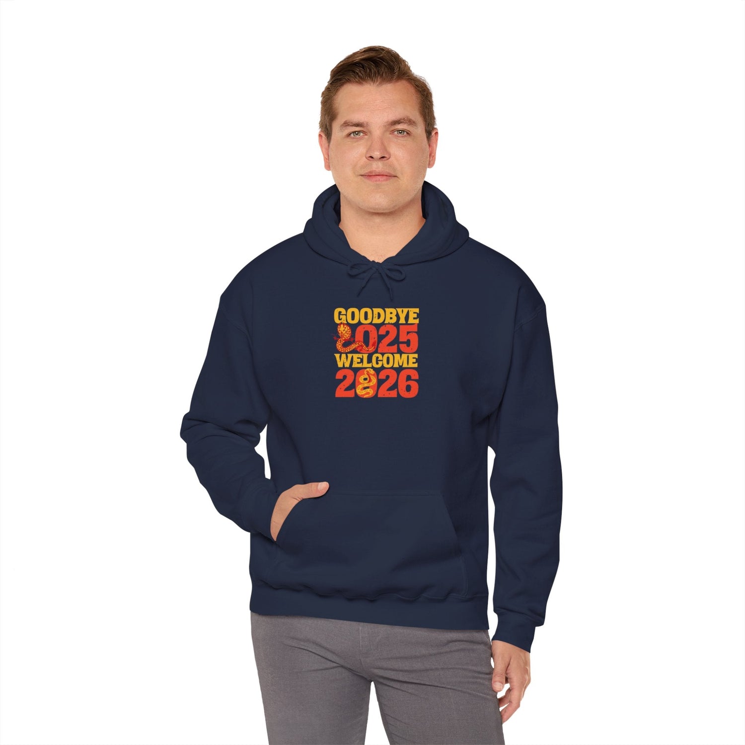 New Year Celebration Hoodie Goodbye 2025 Welcome 2026 Sweatshirt Cozy Gift Friends Unisex Pullover Trendy Winter Fashion Heavy Blend Hooded Printify