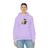 Halloween Witch and Cat Hoodie, Cozy Fall Sweatshirt, Scary Night Apparel, Unisex Ghostly Sweatshirt, Cute Halloween Gift Printify