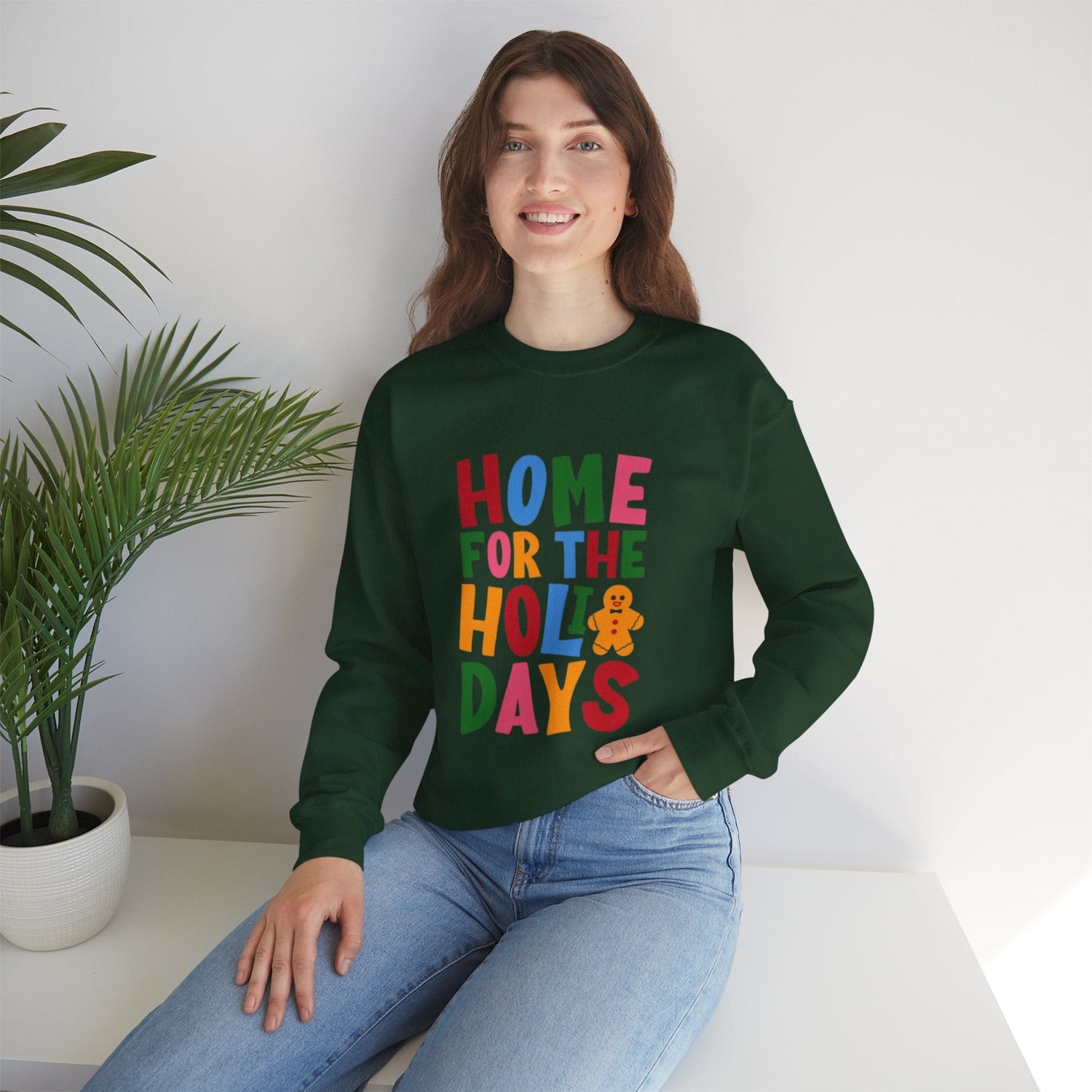 Home for the Holidays Crewneck Sweatshirt, Festive Sweater, Winter Apparel, Christmas Gift, Cozy Holiday Wear Printify