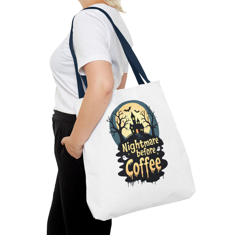 Nightmare Before Coffee Tote Bag, Halloween Tote, Spooky Drink Carrier, Gift for Coffee Lovers, AOP Design Bag Printify