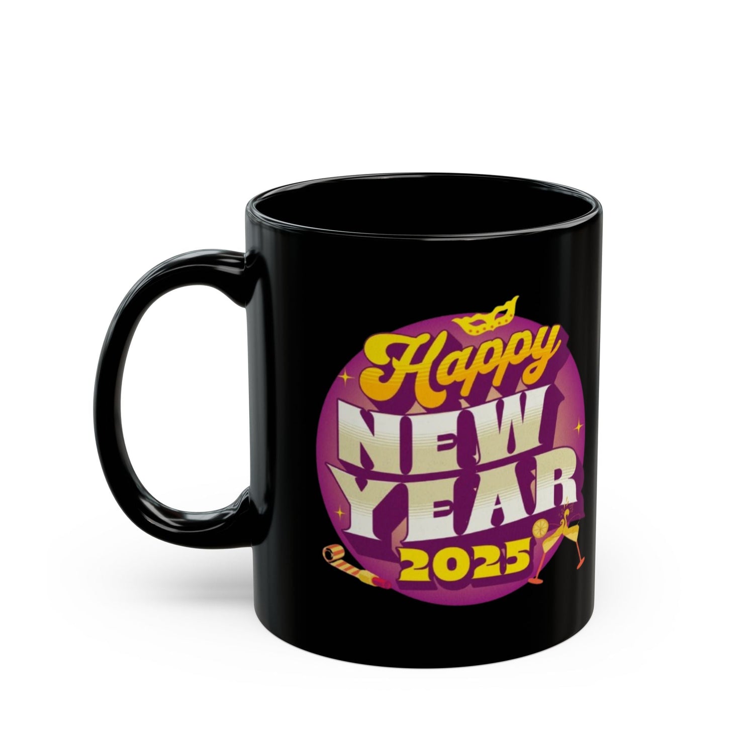 New Year Celebration Black Mug, Holiday Gift Mug, Funny Coffee Mug, 2025 New Year Mug, Birthday, Party Favor, Personalized Drinkware Printify