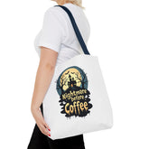 Nightmare Before Coffee Tote Bag, Halloween Tote, Spooky Drink Carrier, Gift for Coffee Lovers, AOP Design Bag Printify
