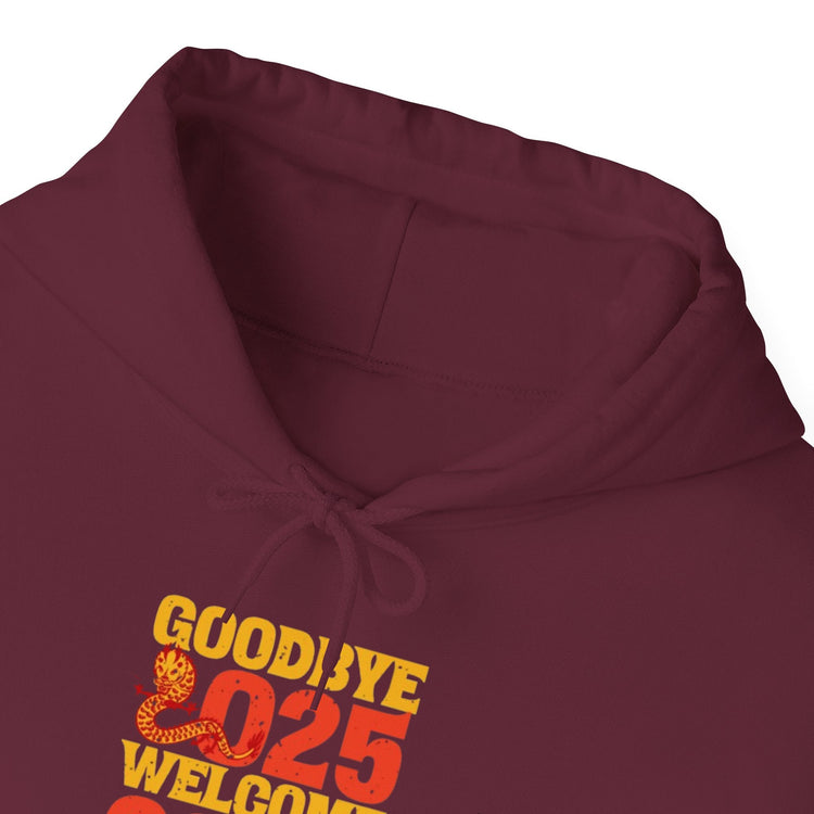 New Year Celebration Hoodie Goodbye 2025 Welcome 2026 Sweatshirt Cozy Gift Friends Unisex Pullover Trendy Winter Fashion Heavy Blend Hooded Printify