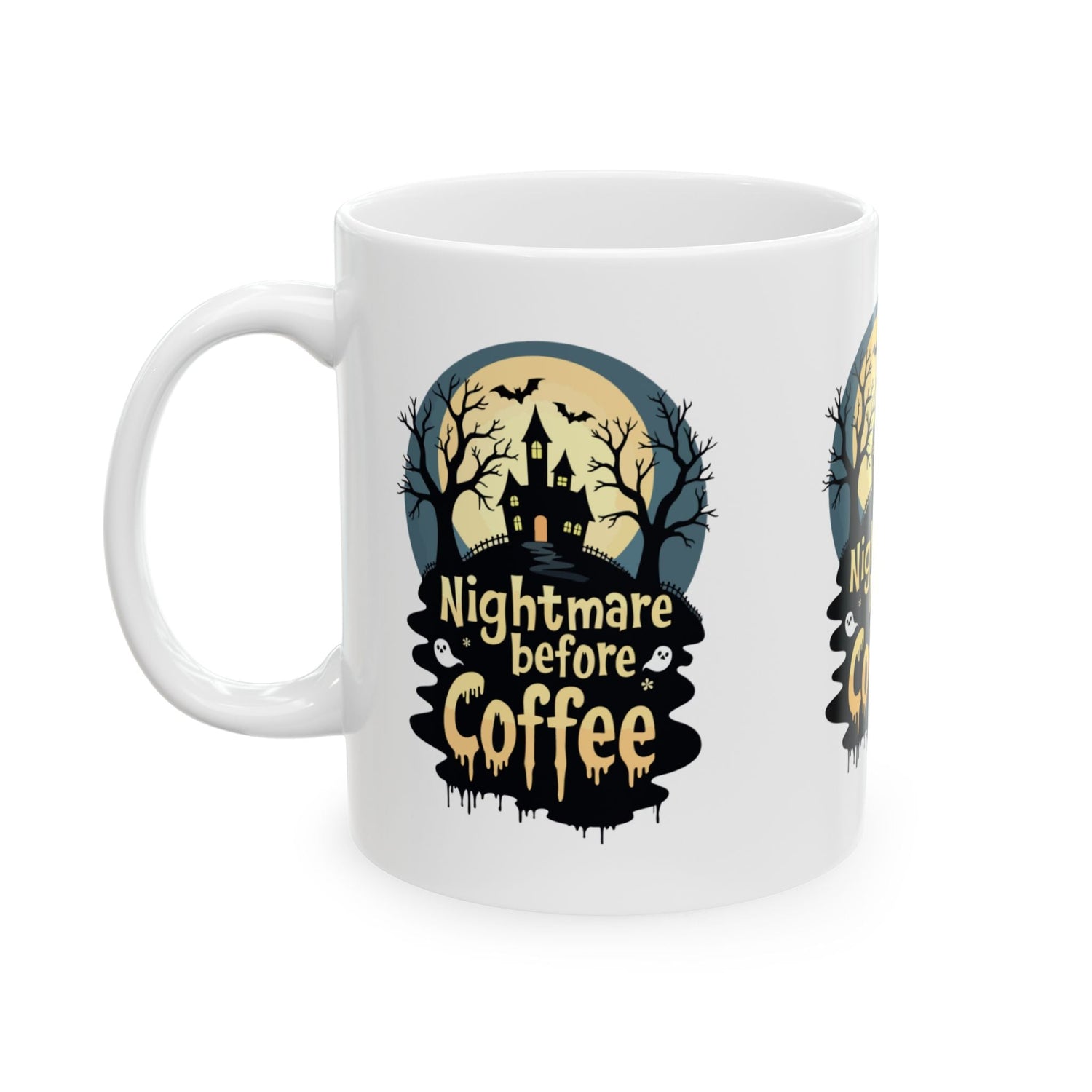 Nightmare Before Coffee Ceramic Mug - Halloween Coffee Cup, Spooky Mug, Gift for Coffee Lovers, Haunted House Decor, 11oz and 15oz Sizes Printify