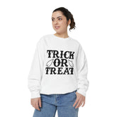 Halloween Trick or Treat Sweatshirt, Cozy Fall Sweatshirt, Unisex Halloween Apparel, Spooky Season Gift, Pumpkin Spice Fashion Printify