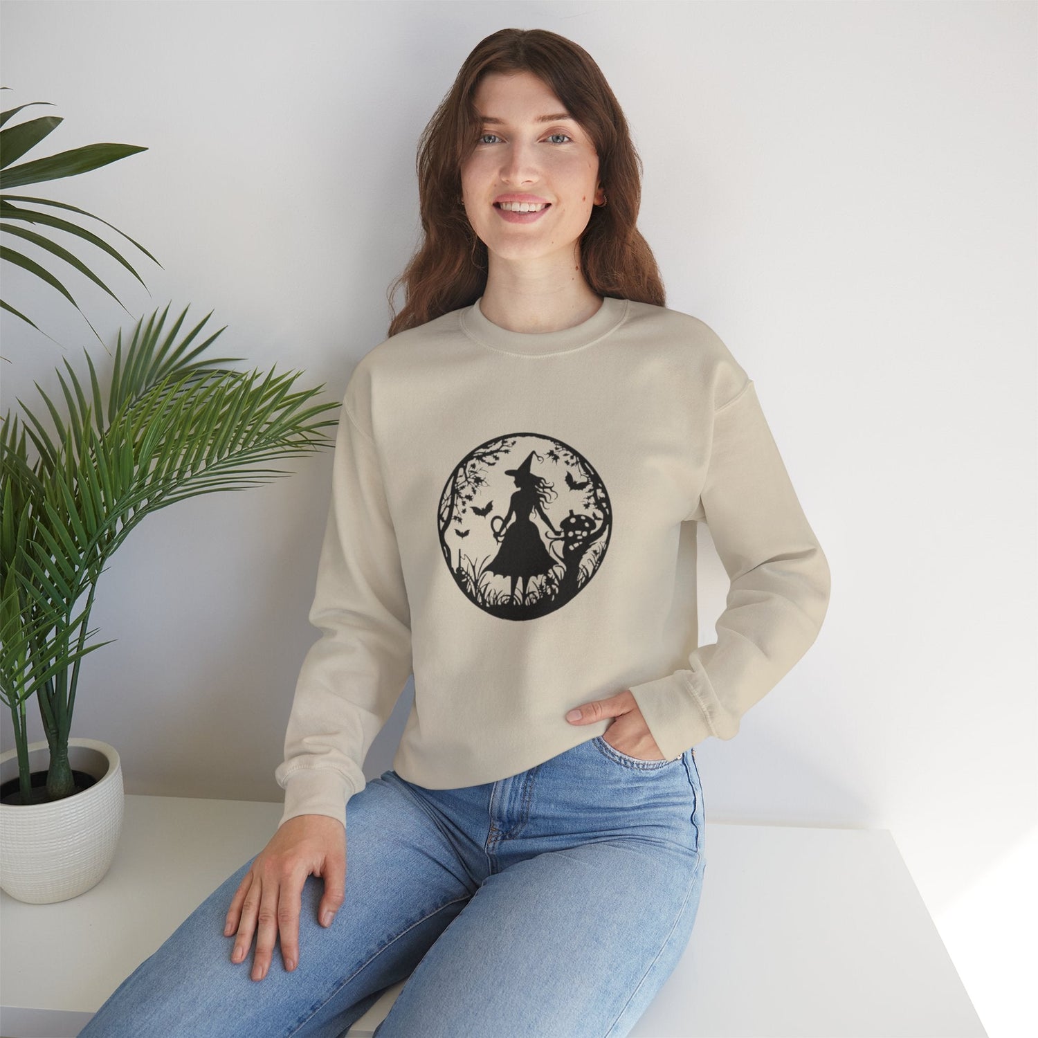 Mystical Forest Crewneck Sweatshirt, Cozy Fall Layering, Gift for Nature Lovers, Halloween Apparel, Unisex Sweatshirt Printify