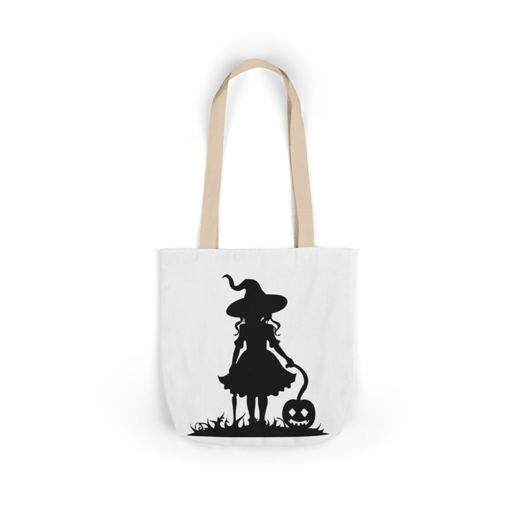 Halloween Witch Canvas Tote Bag, Spooky Treat Bag, Autumn Market Tote, Trick-or-Treat Bag, Gift for Witches, Seasonal Accessories Printify