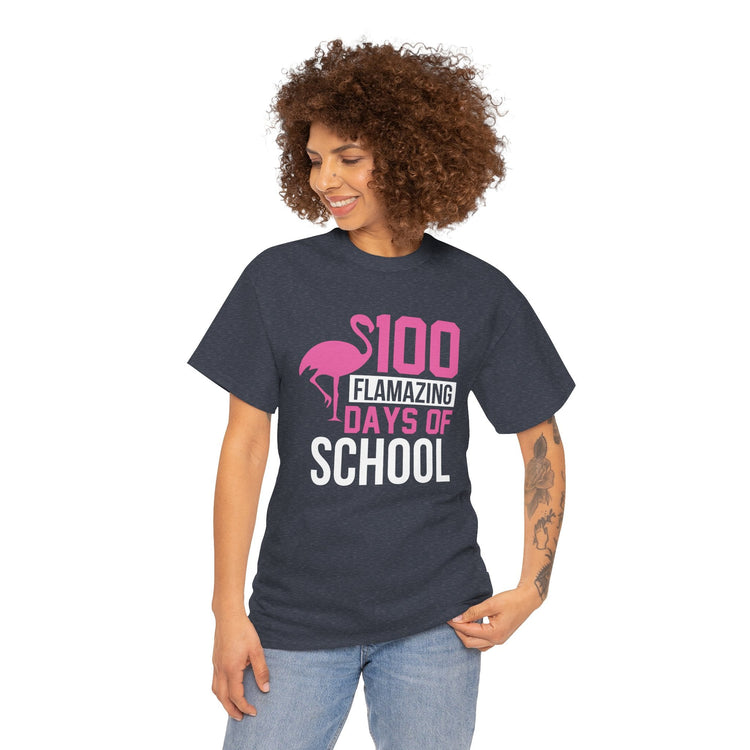 100 Flamingo Days of School Unisex Tee, Fun Classroom Shirt, Back to School Gift, Children&