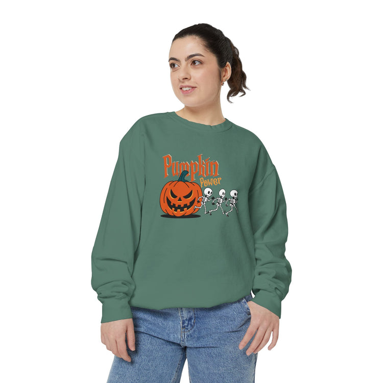 Pumpkin Skeleton Sweatshirt, Cozy Fall Apparel, Halloween Gift, Unisex Sweatshirt, Autumn Fashion Printify