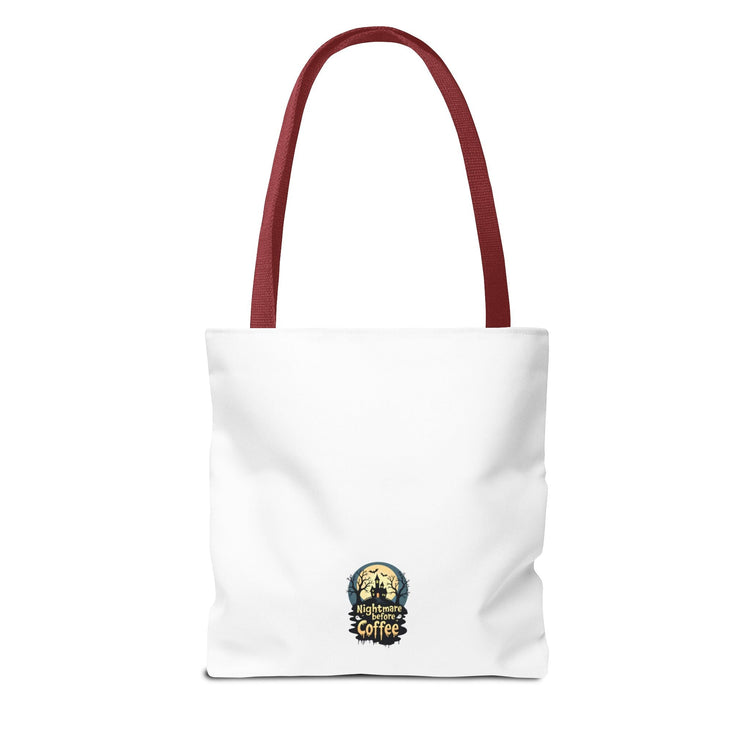 Nightmare Before Coffee Tote Bag, Halloween Tote, Spooky Drink Carrier, Gift for Coffee Lovers, AOP Design Bag Printify