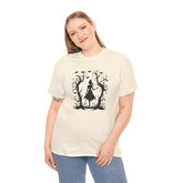 Whimsical Forest Silhouette Tee, Unisex Heavy Cotton T-Shirt, Fall Fashion, Halloween Shirt, Nature Lover Gift Printify