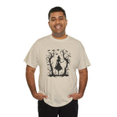 Whimsical Forest Silhouette Tee, Unisex Heavy Cotton T-Shirt, Fall Fashion, Halloween Shirt, Nature Lover Gift Printify