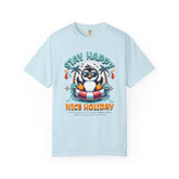 Stay Happy Penguin T-Shirt Unisex Summer Tee Vacation Shirt Beachwear Fun Gift Garment Dyed Cotton Casual Comfort Tee Birthday Gift Beach Shirt Printify