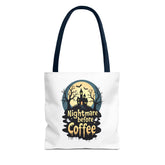 Nightmare Before Coffee Tote Bag, Halloween Tote, Spooky Drink Carrier, Gift for Coffee Lovers, AOP Design Bag Printify