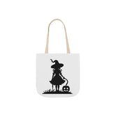 Halloween Witch Canvas Tote Bag, Spooky Treat Bag, Autumn Market Tote, Trick-or-Treat Bag, Gift for Witches, Seasonal Accessories Printify