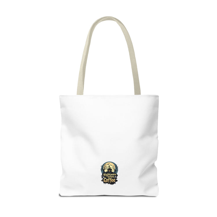 Nightmare Before Coffee Tote Bag, Halloween Tote, Spooky Drink Carrier, Gift for Coffee Lovers, AOP Design Bag Printify