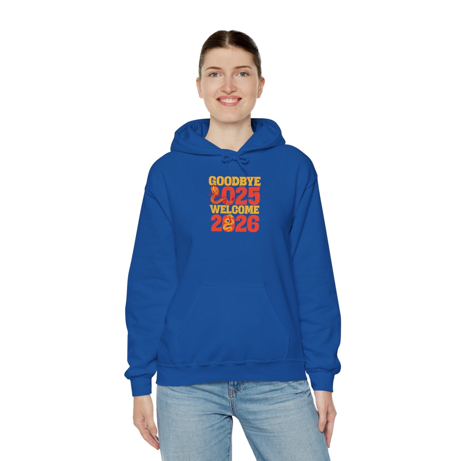 New Year Celebration Hoodie Goodbye 2025 Welcome 2026 Sweatshirt Cozy Gift Friends Unisex Pullover Trendy Winter Fashion Heavy Blend Hooded Printify