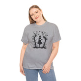 Whimsical Forest Silhouette Tee, Unisex Heavy Cotton T-Shirt, Fall Fashion, Halloween Shirt, Nature Lover Gift Printify