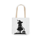 Halloween Witch Canvas Tote Bag, Spooky Treat Bag, Autumn Market Tote, Trick-or-Treat Bag, Gift for Witches, Seasonal Accessories Printify