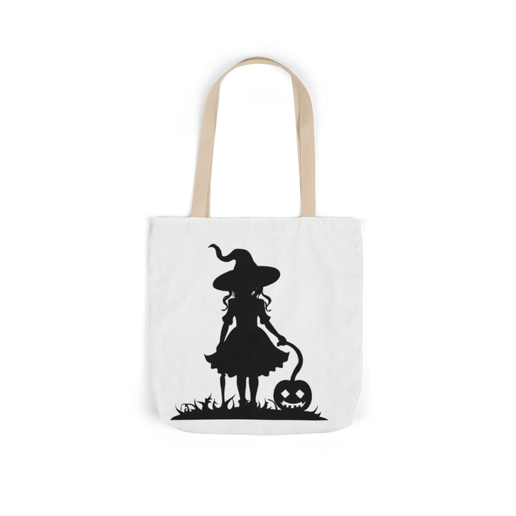 Halloween Witch Canvas Tote Bag, Spooky Treat Bag, Autumn Market Tote, Trick-or-Treat Bag, Gift for Witches, Seasonal Accessories Printify