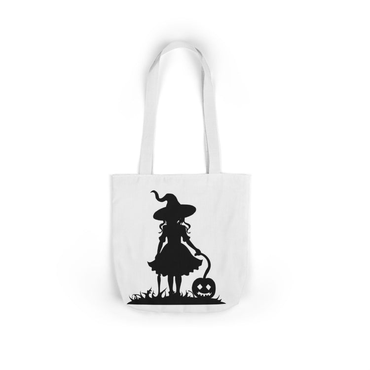 Halloween Witch Canvas Tote Bag, Spooky Treat Bag, Autumn Market Tote, Trick-or-Treat Bag, Gift for Witches, Seasonal Accessories Printify