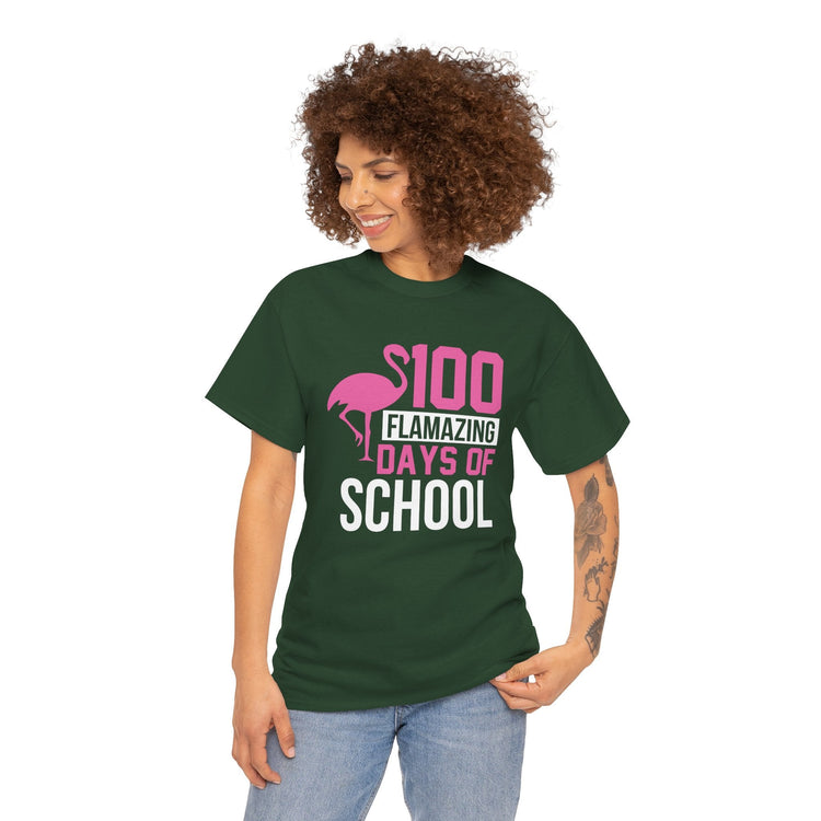 100 Flamingo Days of School Unisex Tee, Fun Classroom Shirt, Back to School Gift, Children&