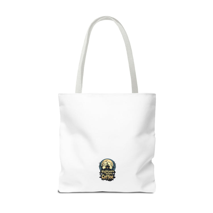 Nightmare Before Coffee Tote Bag, Halloween Tote, Spooky Drink Carrier, Gift for Coffee Lovers, AOP Design Bag Printify