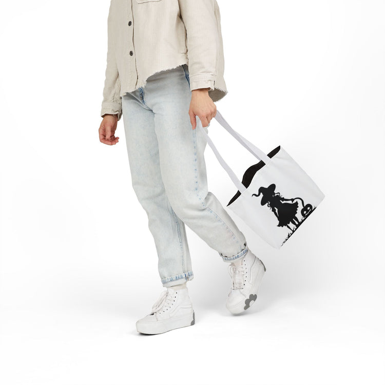 Halloween Witch Canvas Tote Bag, Spooky Treat Bag, Autumn Market Tote, Trick-or-Treat Bag, Gift for Witches, Seasonal Accessories Printify