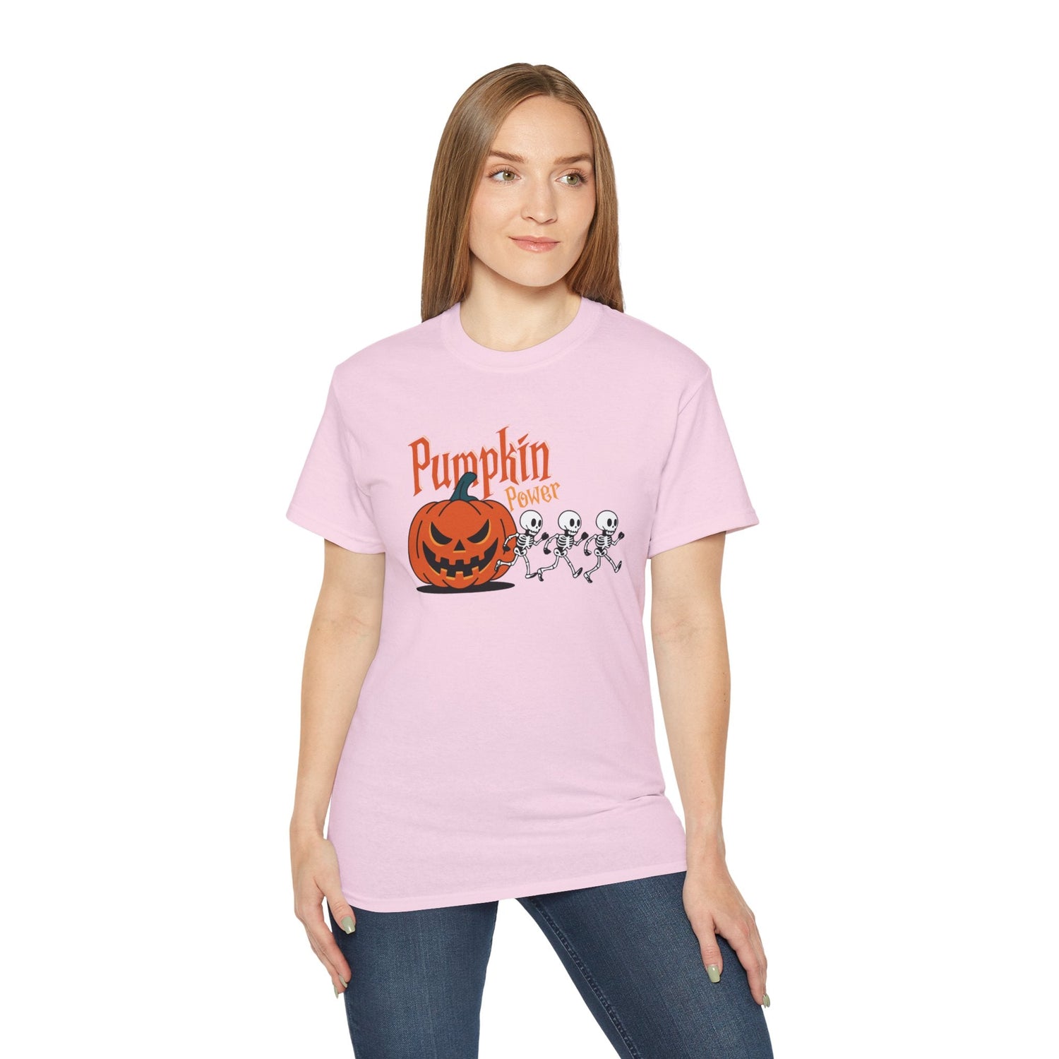 Halloween Skeleton Pumpkin Tee, Spooky Graphic Shirt, Unisex Fall Fashion, Halloween Costume Top, Fun October Apparel Printify