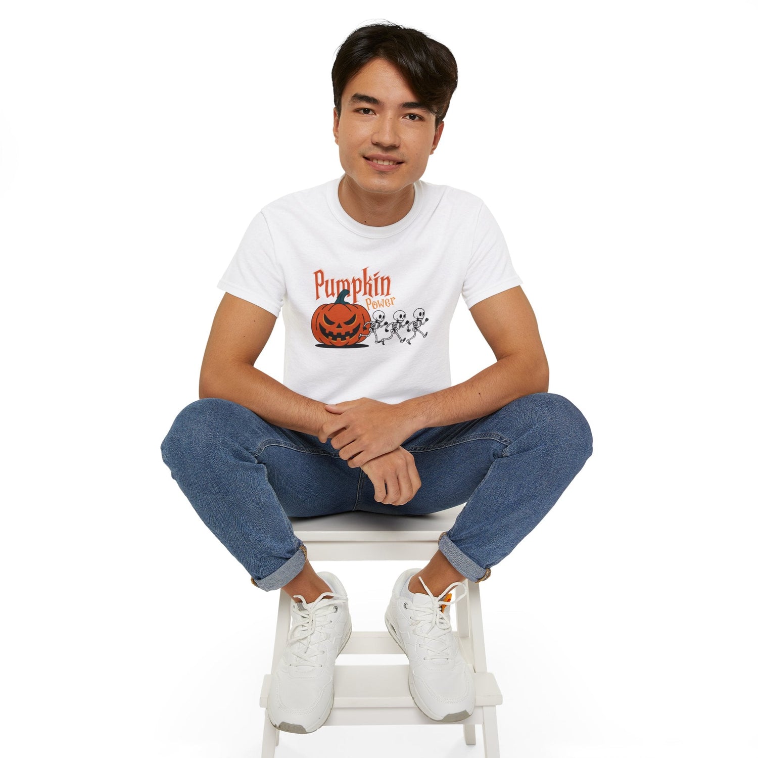Halloween Skeleton Pumpkin Tee, Spooky Graphic Shirt, Unisex Fall Fashion, Halloween Costume Top, Fun October Apparel Printify