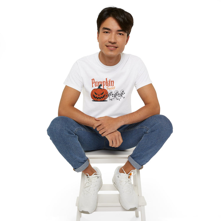 Halloween Skeleton Pumpkin Tee, Spooky Graphic Shirt, Unisex Fall Fashion, Halloween Costume Top, Fun October Apparel Printify