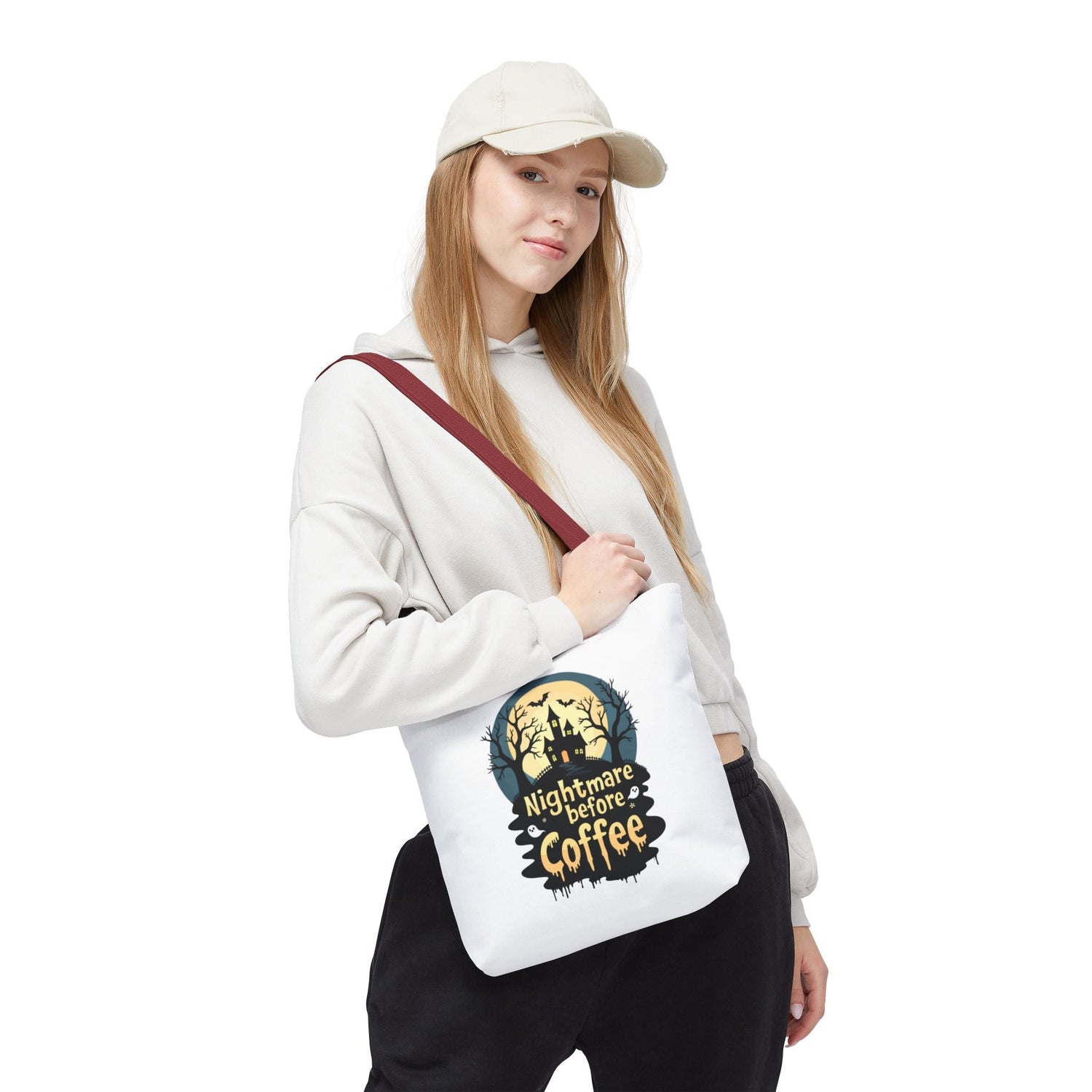 Nightmare Before Coffee Tote Bag, Halloween Tote, Spooky Drink Carrier, Gift for Coffee Lovers, AOP Design Bag Printify