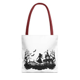 Spooky Silhouette Tote Bag - Halloween Gift, Witchy Style, Eco-Friendly Shopping, Causal Carryall, Gothic Art Design Printify