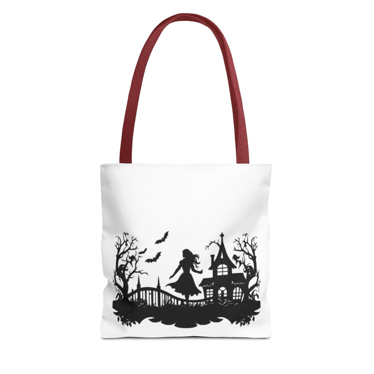 Spooky Silhouette Tote Bag - Halloween Gift, Witchy Style, Eco-Friendly Shopping, Causal Carryall, Gothic Art Design Printify