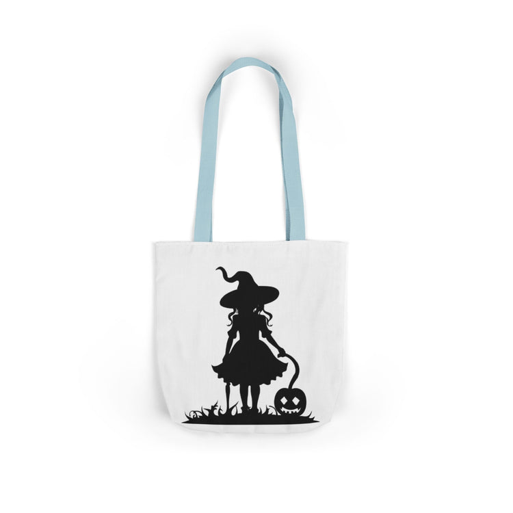 Halloween Witch Canvas Tote Bag, Spooky Treat Bag, Autumn Market Tote, Trick-or-Treat Bag, Gift for Witches, Seasonal Accessories Printify