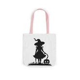 Halloween Witch Canvas Tote Bag, Spooky Treat Bag, Autumn Market Tote, Trick-or-Treat Bag, Gift for Witches, Seasonal Accessories Printify